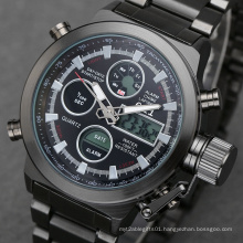 6.11 8158  Luxury Brands Men's Watch Double Display Gift Set Led Calendar Function Waterproof Fashion Steel Watch Men